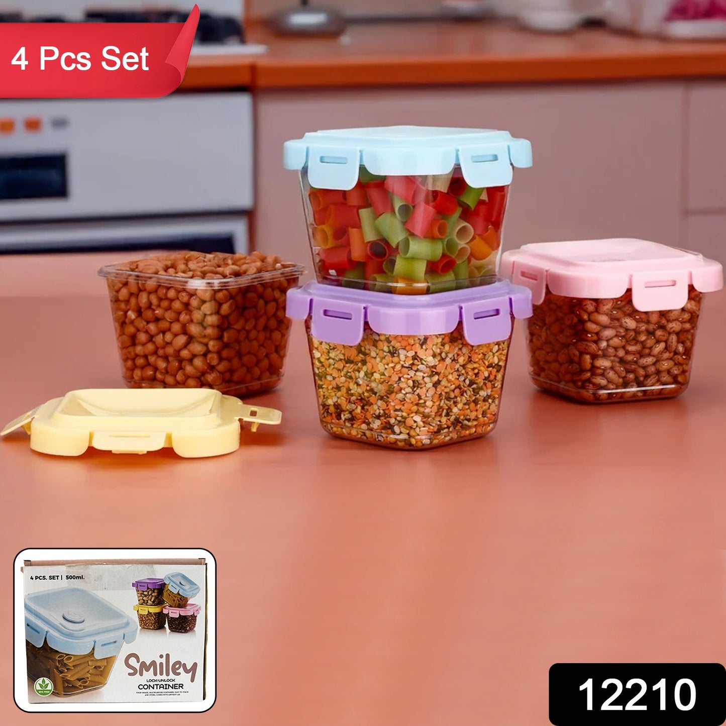 Plastic Food Storage Containers With Lid (4 Pcs Set 500 Ml)