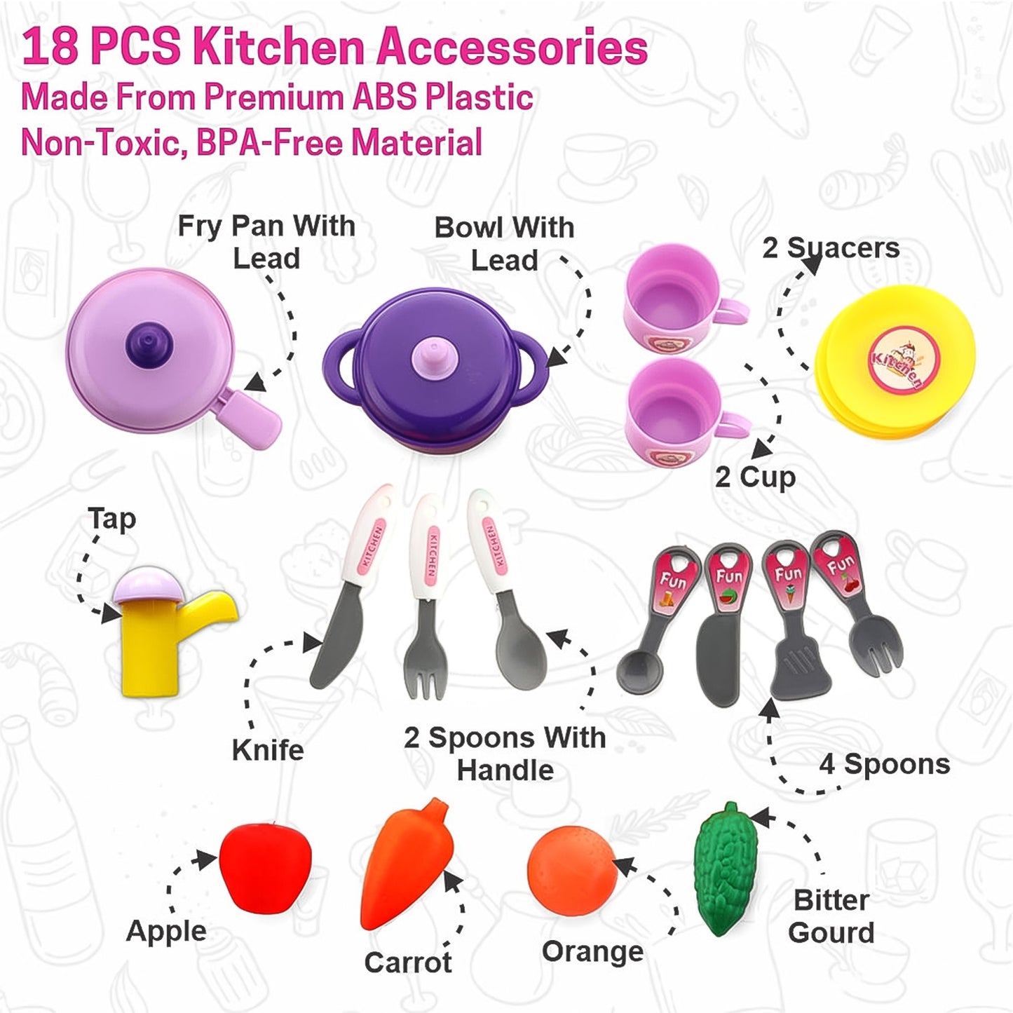 Kitchen Set For Kids Girls (23 Pcs Set Approx)