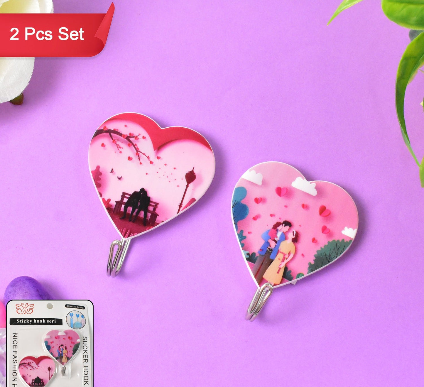 Multipurpose Strong Heart Shape Hook Self-adhesive Hooks (2 Pc Set)
