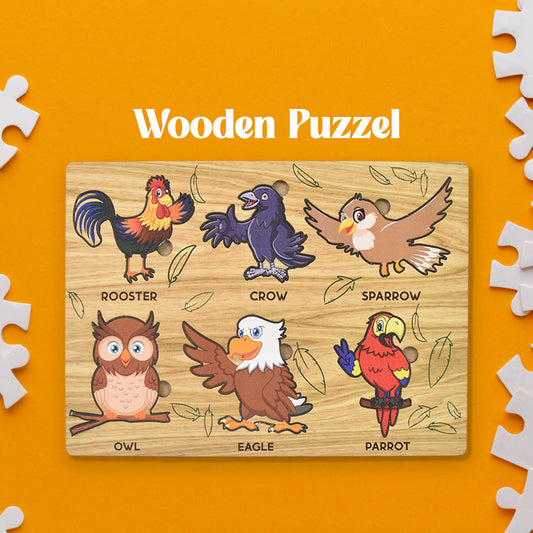 Wooden Bird Puzzle Learning Educational Board (1 Set)
