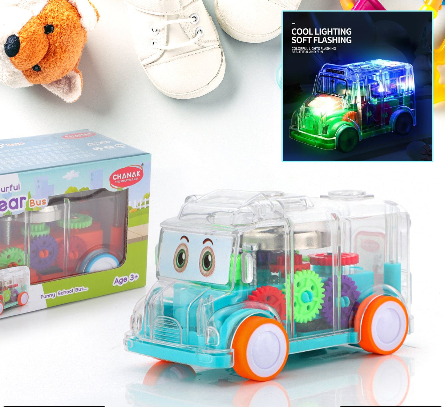 Transparent Musical Mini School Bus Toy For Kids