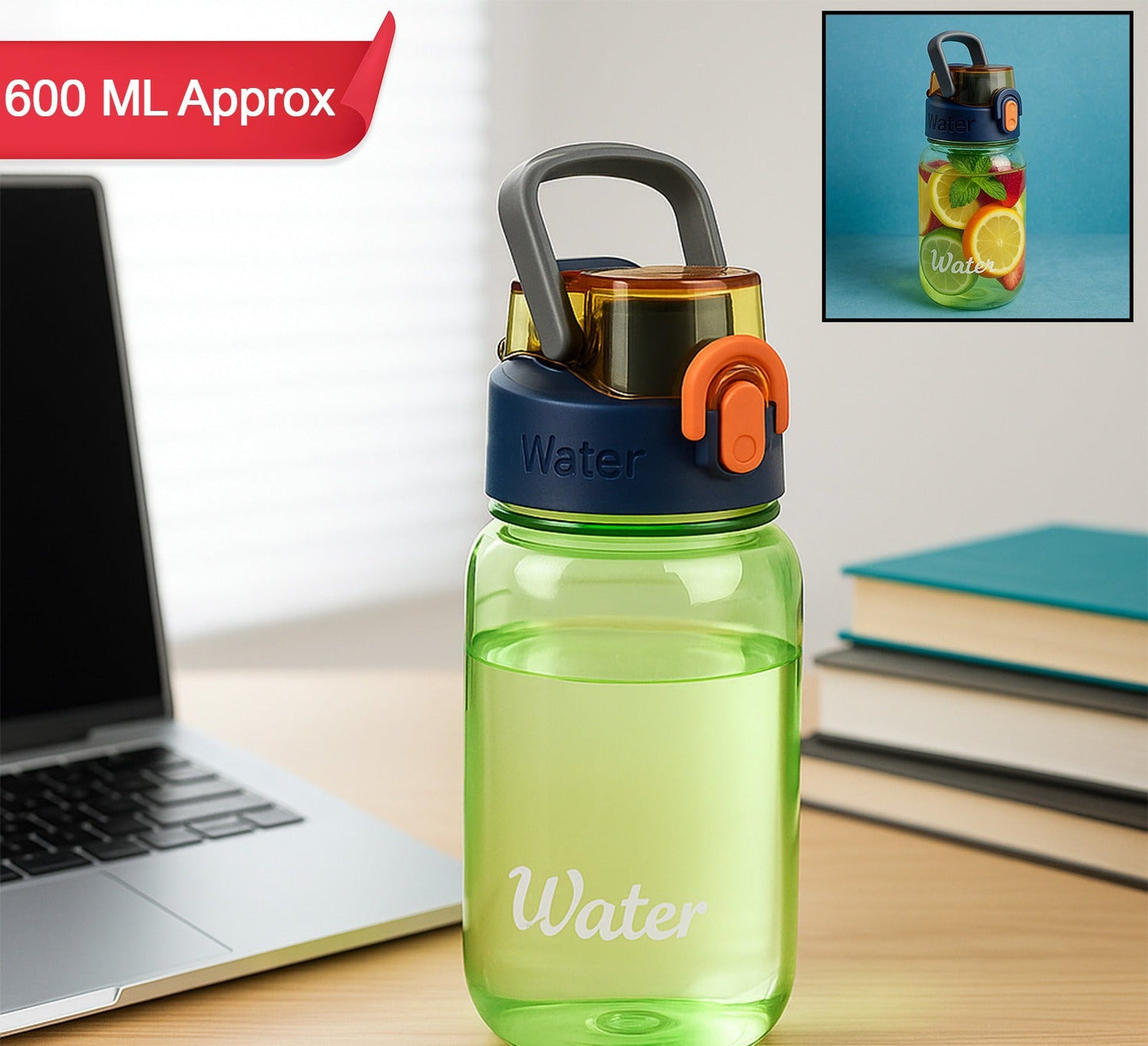 Green Leak-proof Portable Fruit Infuser Water Bottle Approx 600ml (1 Pc)
