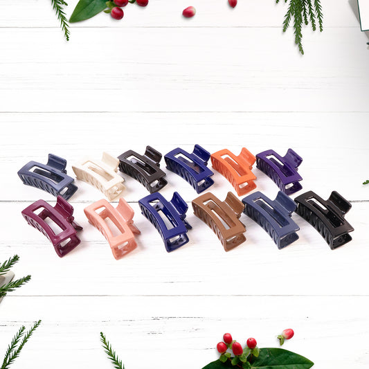 Matte Finish Rectangle Hair Claw Clip For Women And Girls - Pack 12 Pc