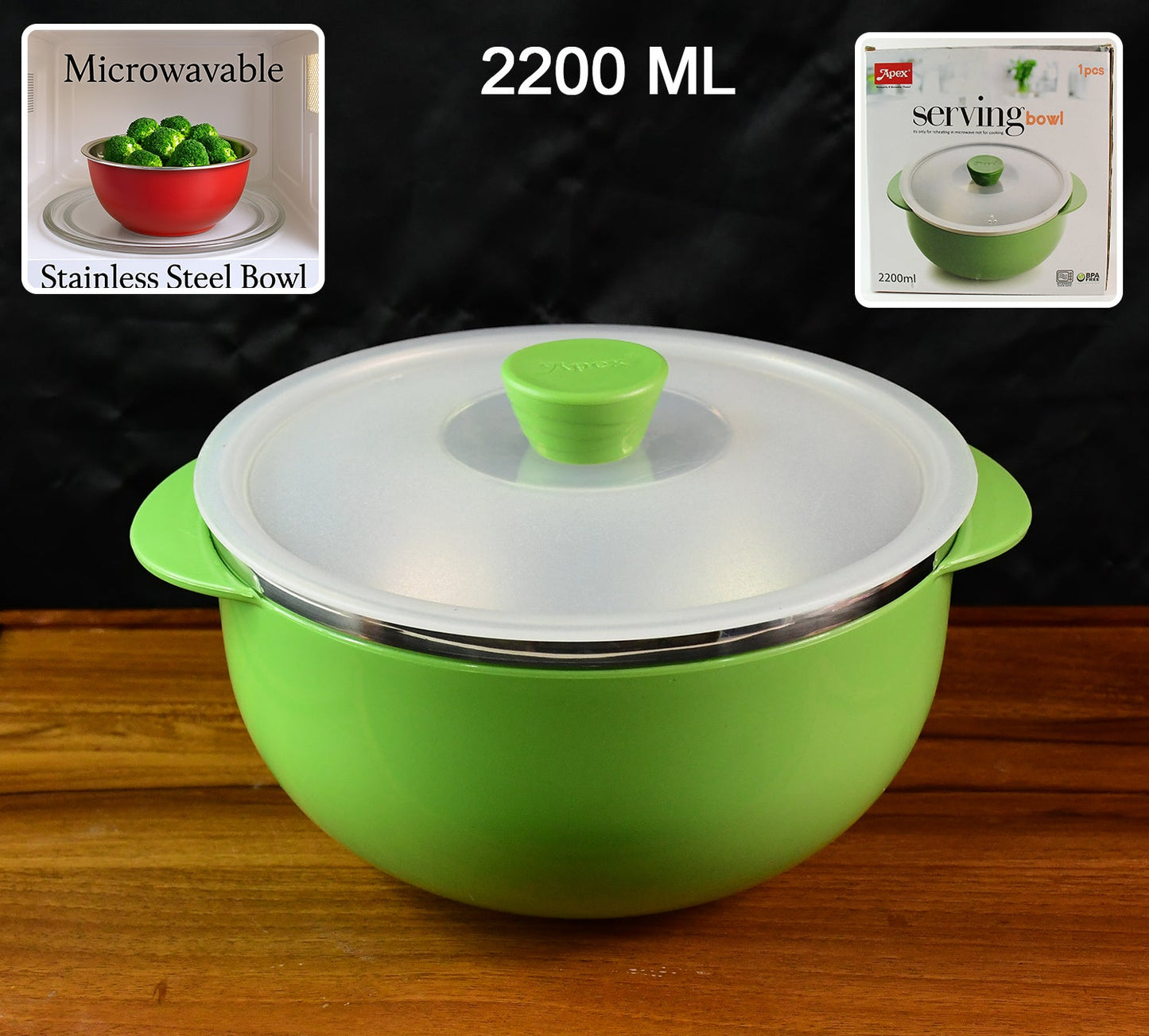 Apex 2200ml Microwave-safe Plastic Serving Bowl With Lid (1 Pc)