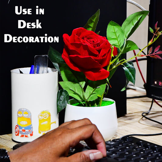 Artificial Rose Flower Plant With Pot For Home Office Or Gift
