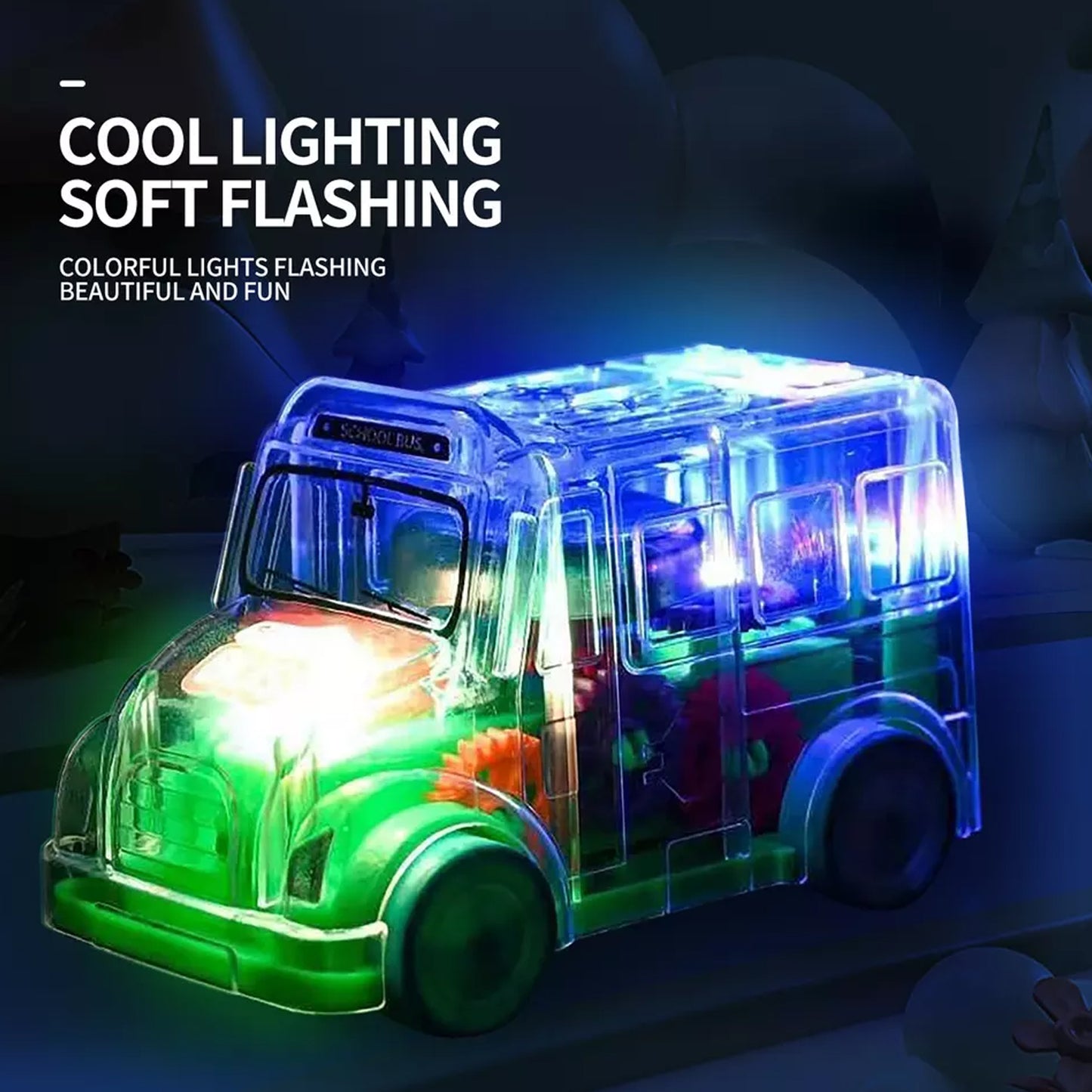 Transparent Musical Mini School Bus Toy For Kids