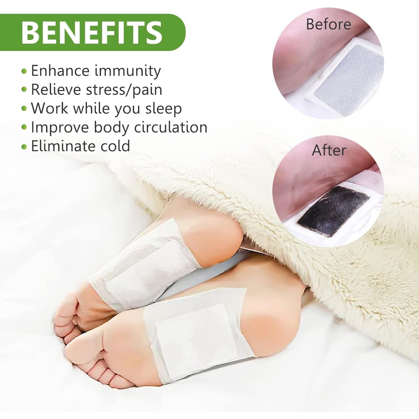 Kinoki Cleansing Detox Foot Pads Ginger Salt Foot Patch -10pcs (Free Size White)