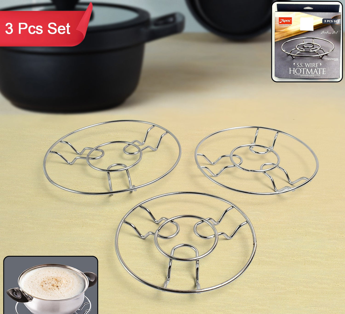 Apex Stainless Steel Wire Hotmate Trivet Stand Set Of 3