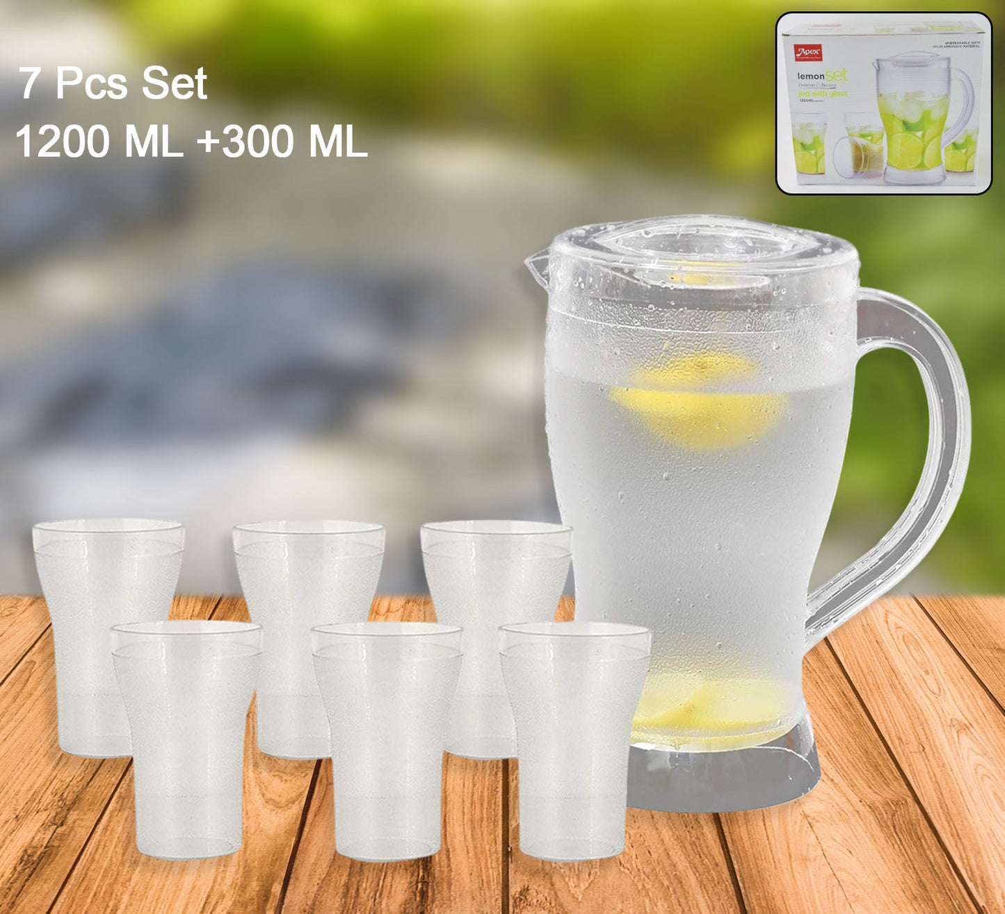Apex Unbreakable Lemon Jug Set With 6 Glasses
