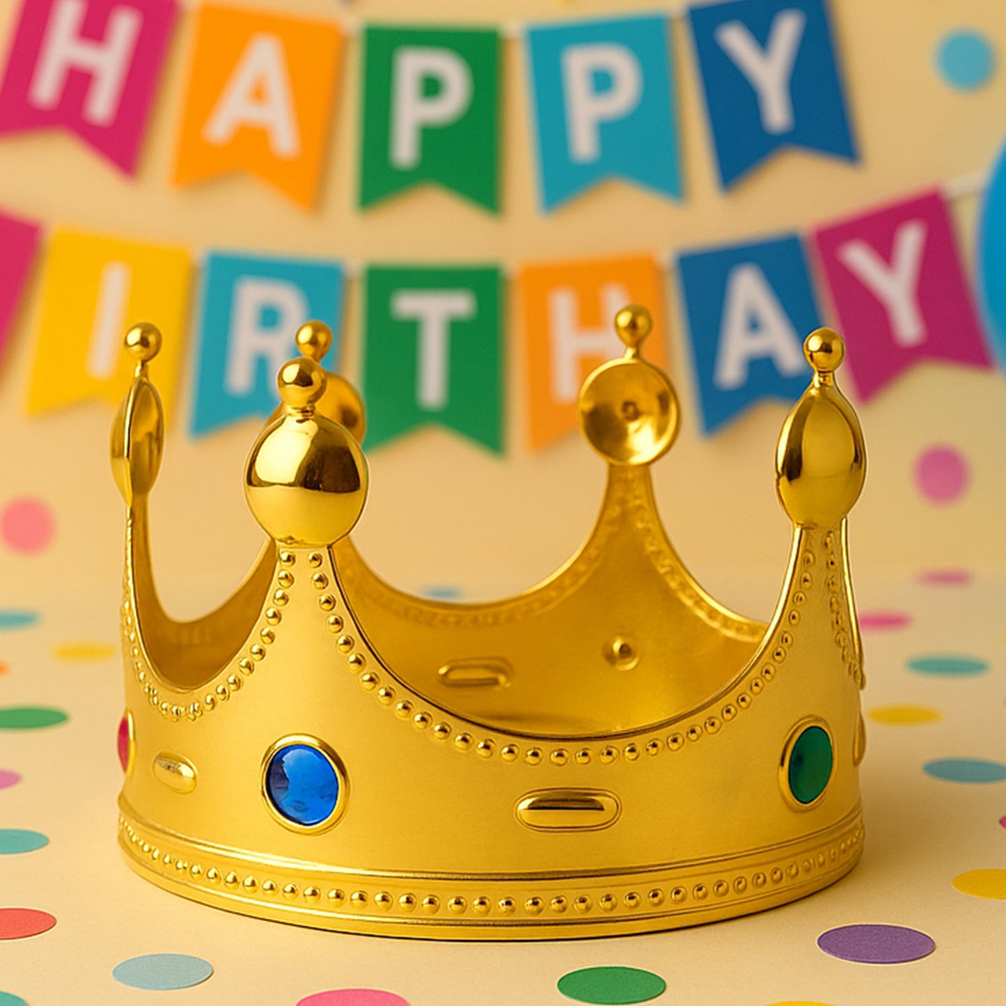 Golden Royal Crown With Colored Gems (1 Pc)