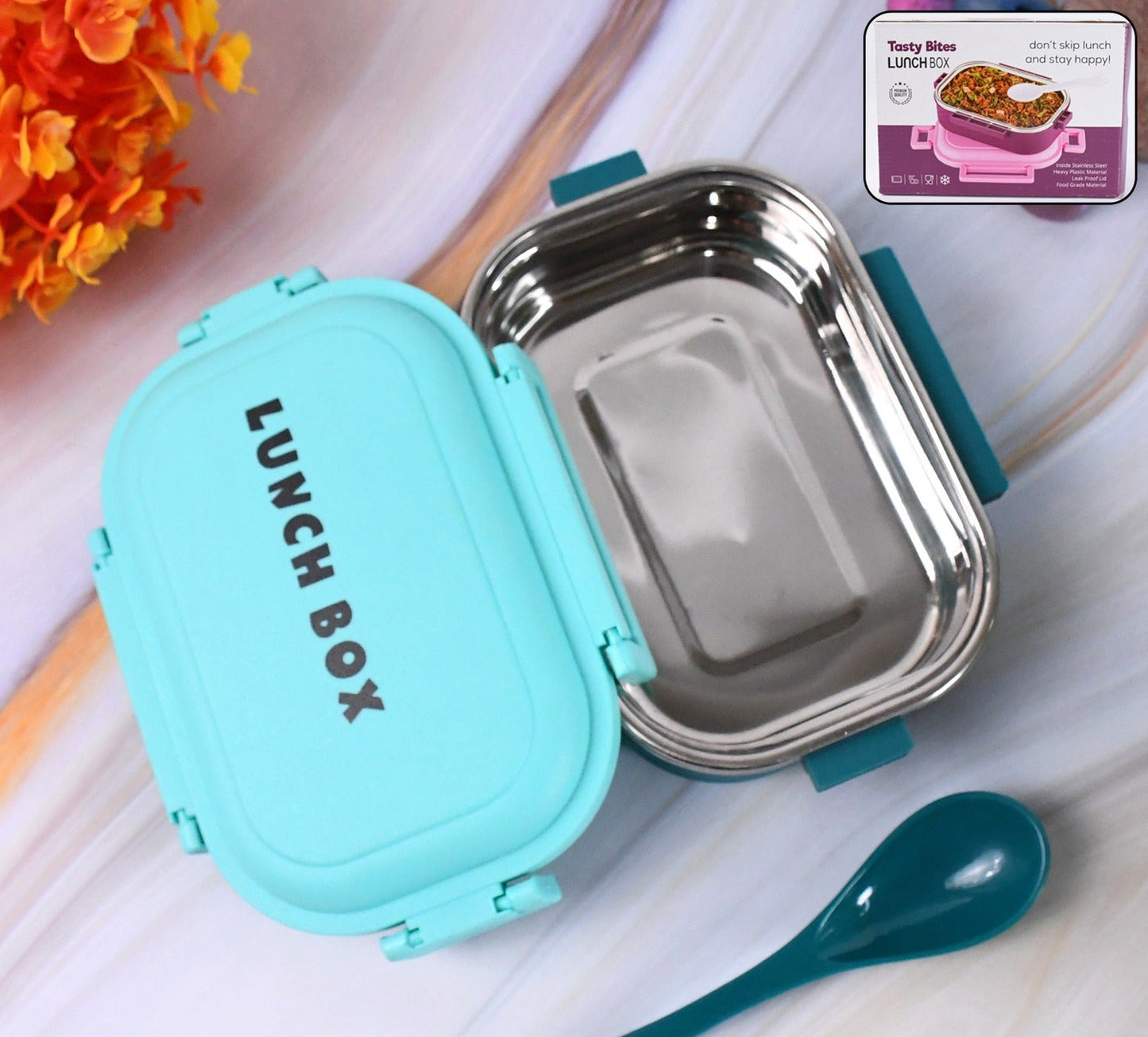Insulated Testy Stainless Steel Leakproof Lunch Box With Spoon (1 Set)