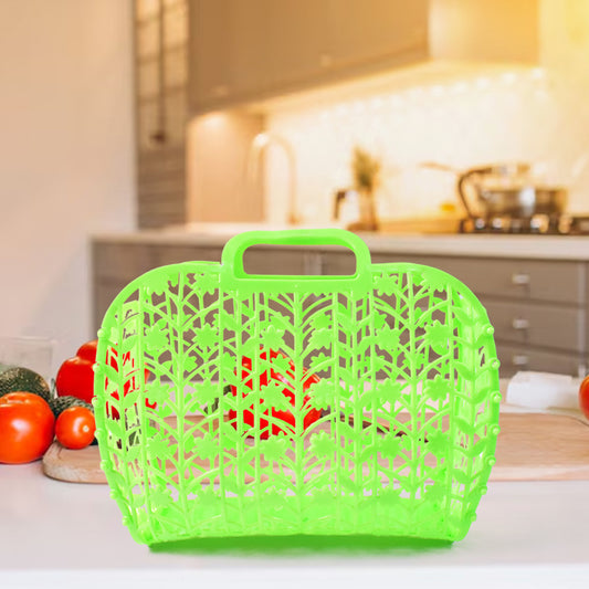 Plastic Foldable Basket Bag Fruit Vegetable Storage Basket (3 Pcs Set Multicolor)