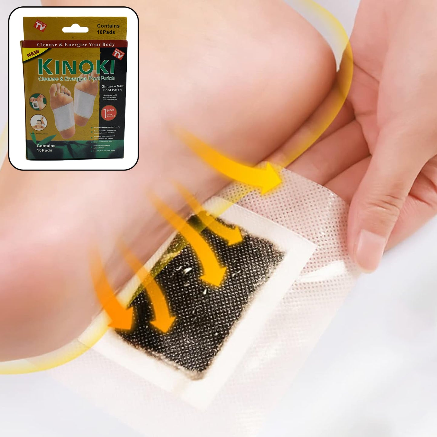 Kinoki Cleansing Detox Foot Pads Ginger Salt Foot Patch -10pcs (Free Size White)