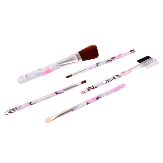 Floral Makeup Brush Set For Eyes Lips And Face (5 Pc)