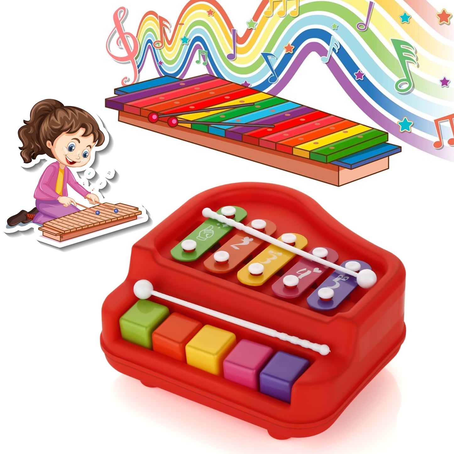 2 In 1 Baby Piano Xylophone Toy (1 Pc)