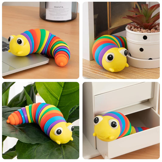 3D Rainbow Color Plastic Slug Fidget Toy (1 Pc)