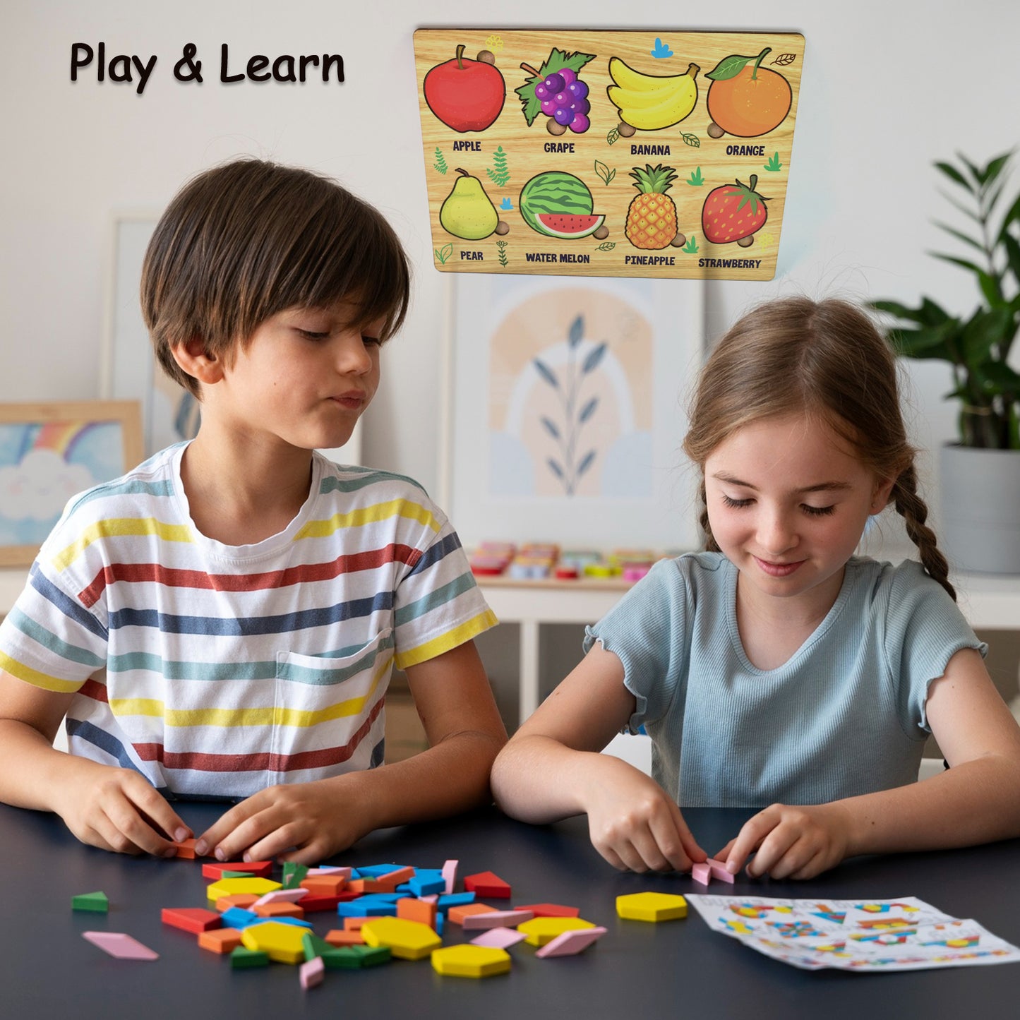 Wooden Fruits Puzzle Learning Educational Board (1 Set)