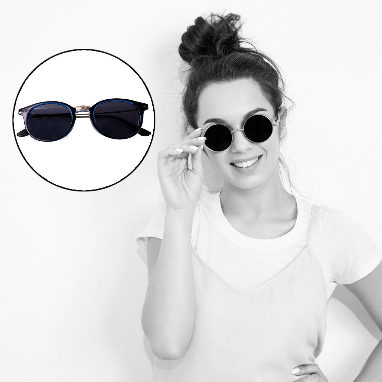 Blue Uv Protected Round Sunglasses