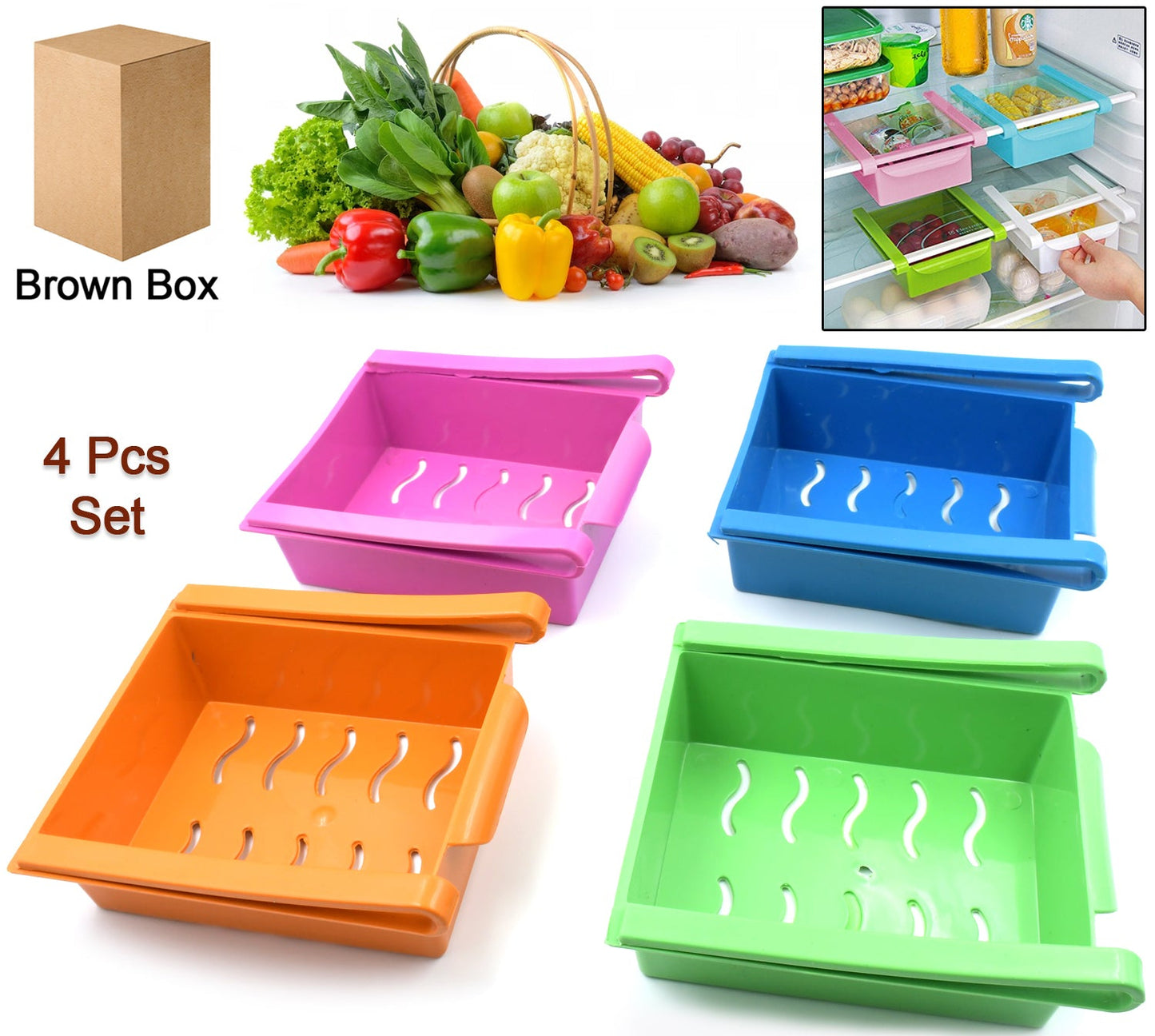 Adjustable Refrigerator Storage Organizer Drawers (4 Pc)