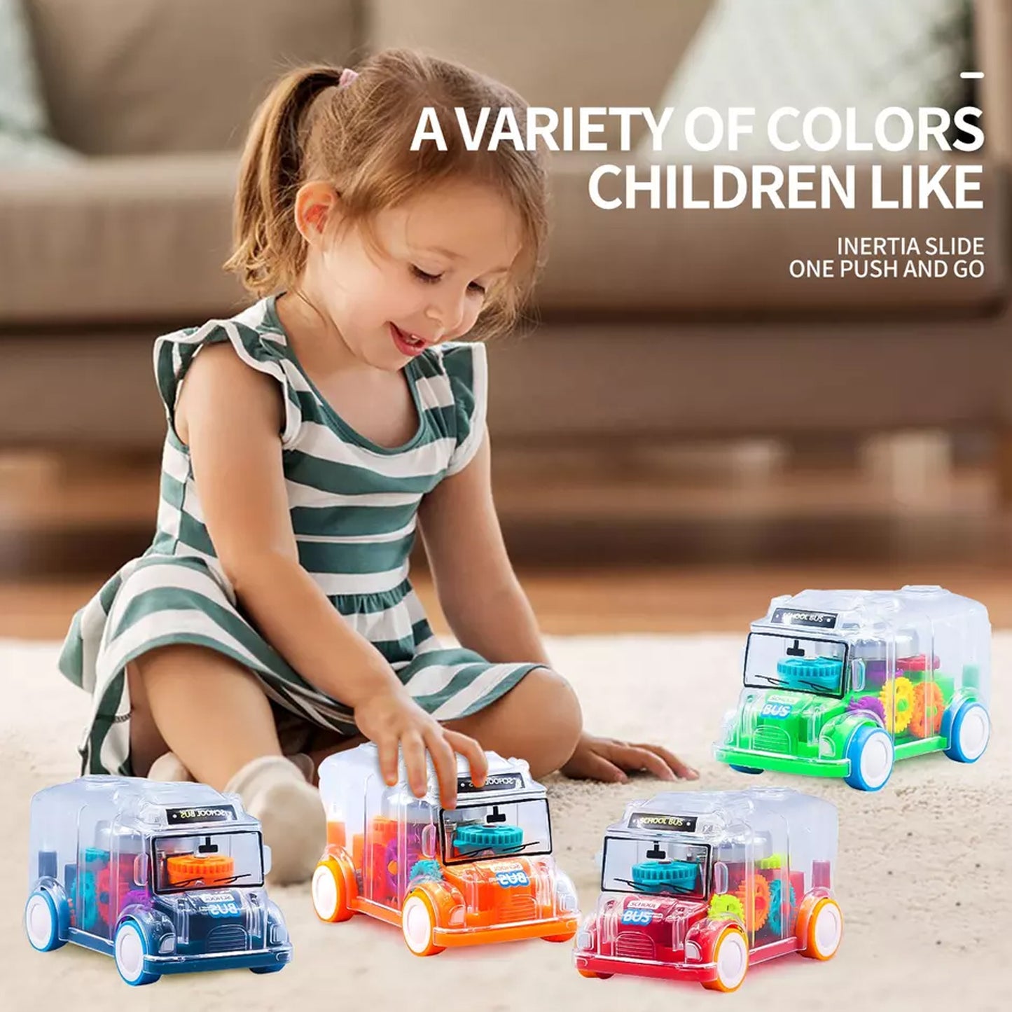Transparent Musical Mini School Bus Toy For Kids