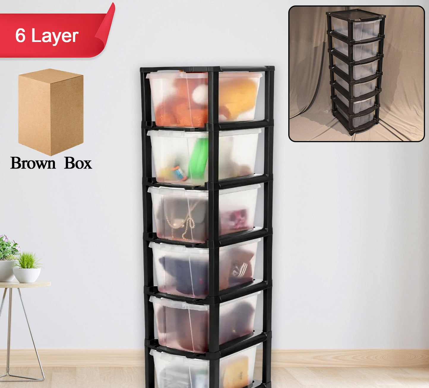 6-layer Modular Plastic Drawer Storage Cabinet