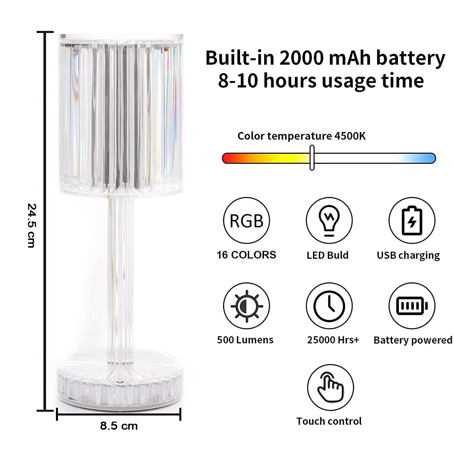 Crystal Table Lamp Touch Control Atmosphere Nightstand Lamp