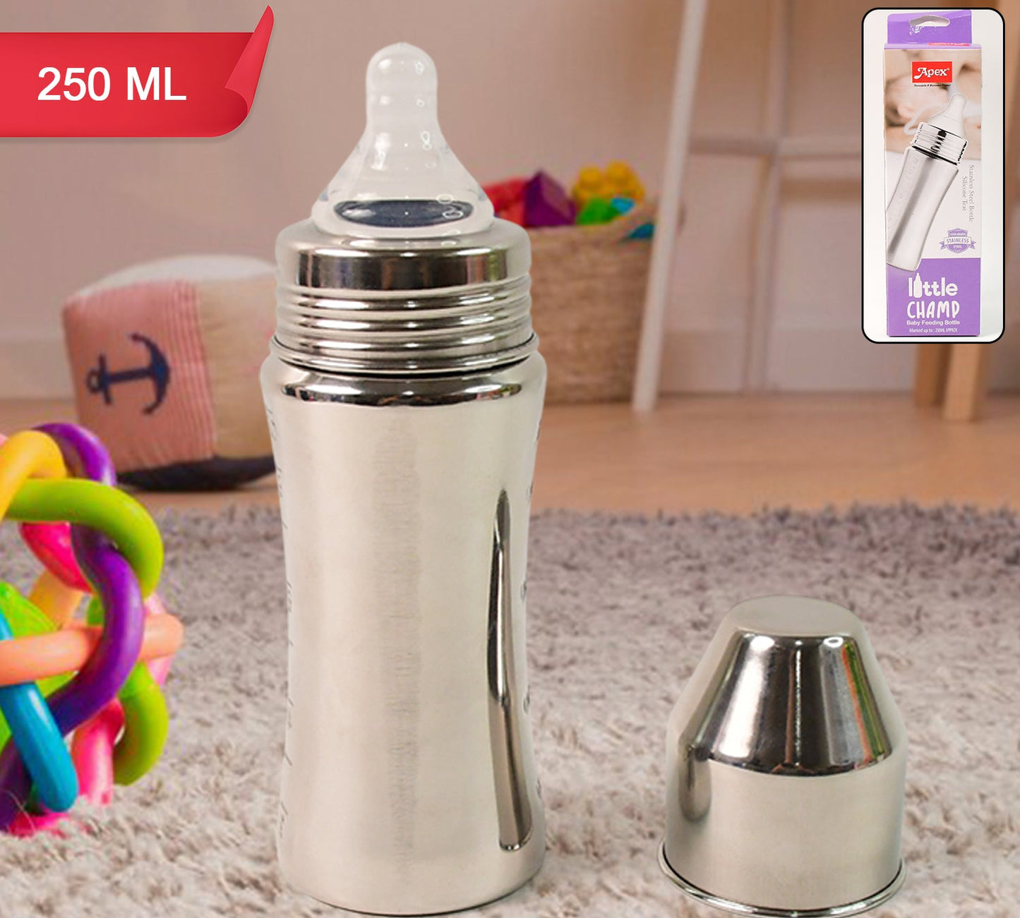 Apex Stainless Steel Little Champ Baby Feeding Bottle (250 Ml)