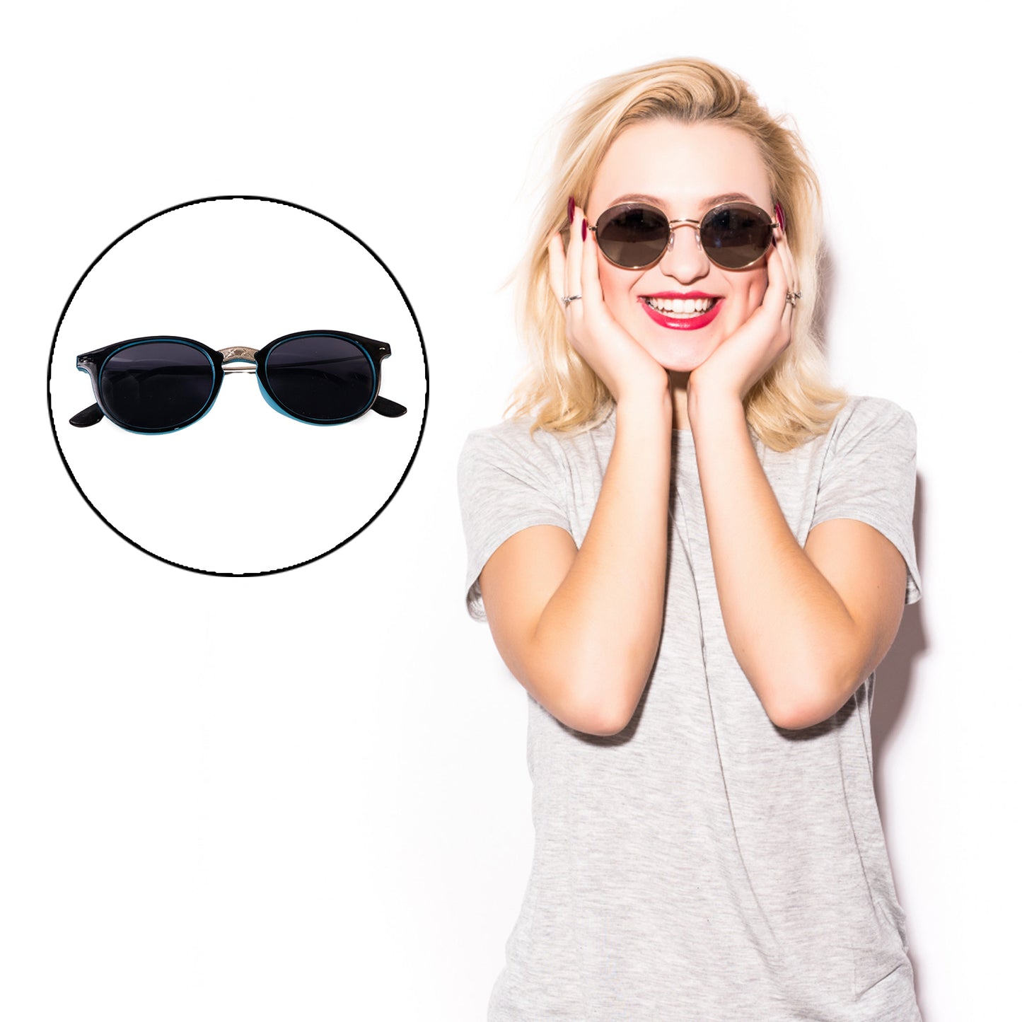Sky Blue Uv Protected Round Sunglasses
