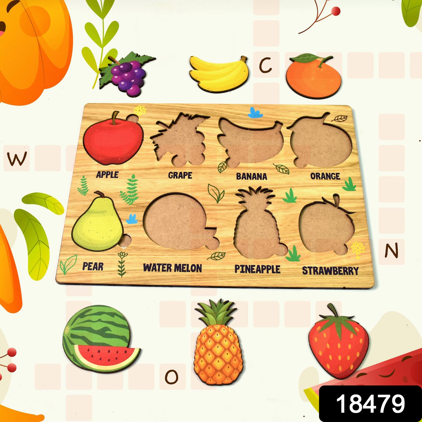 Wooden Fruits Puzzle Learning Educational Board (1 Set)