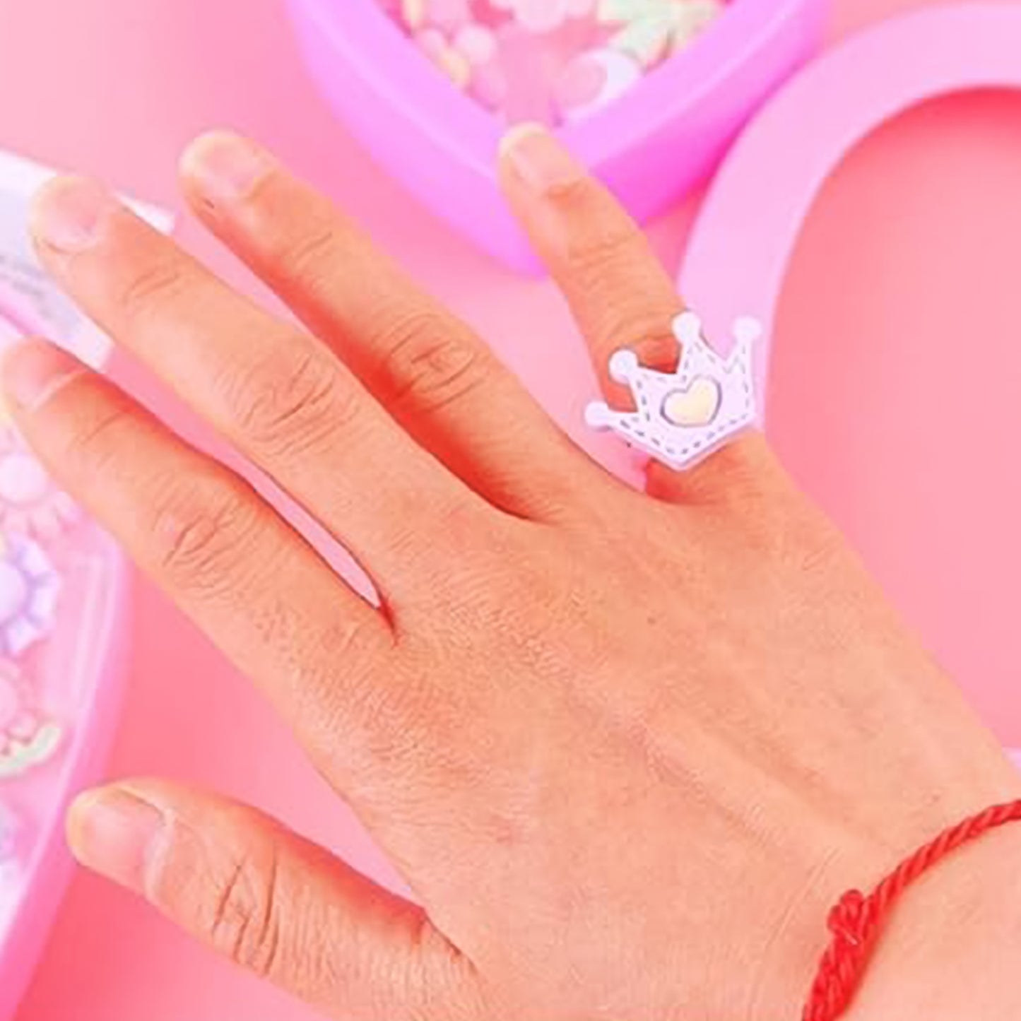 Adorable Playful Decorative Rings For Children In Heart Shaped Storage Box (35 Pcs Aprpox)