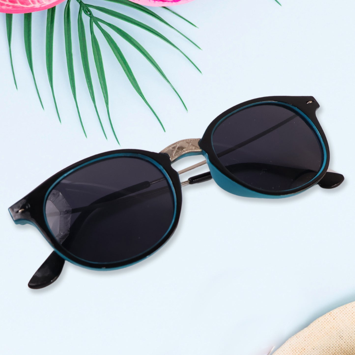 Sky Blue Uv Protected Round Sunglasses