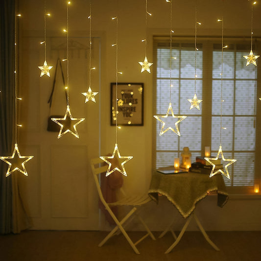 12 Stars Led Curtain String Lights With 8 Flashing Modes For Home Decoration (Warm White)