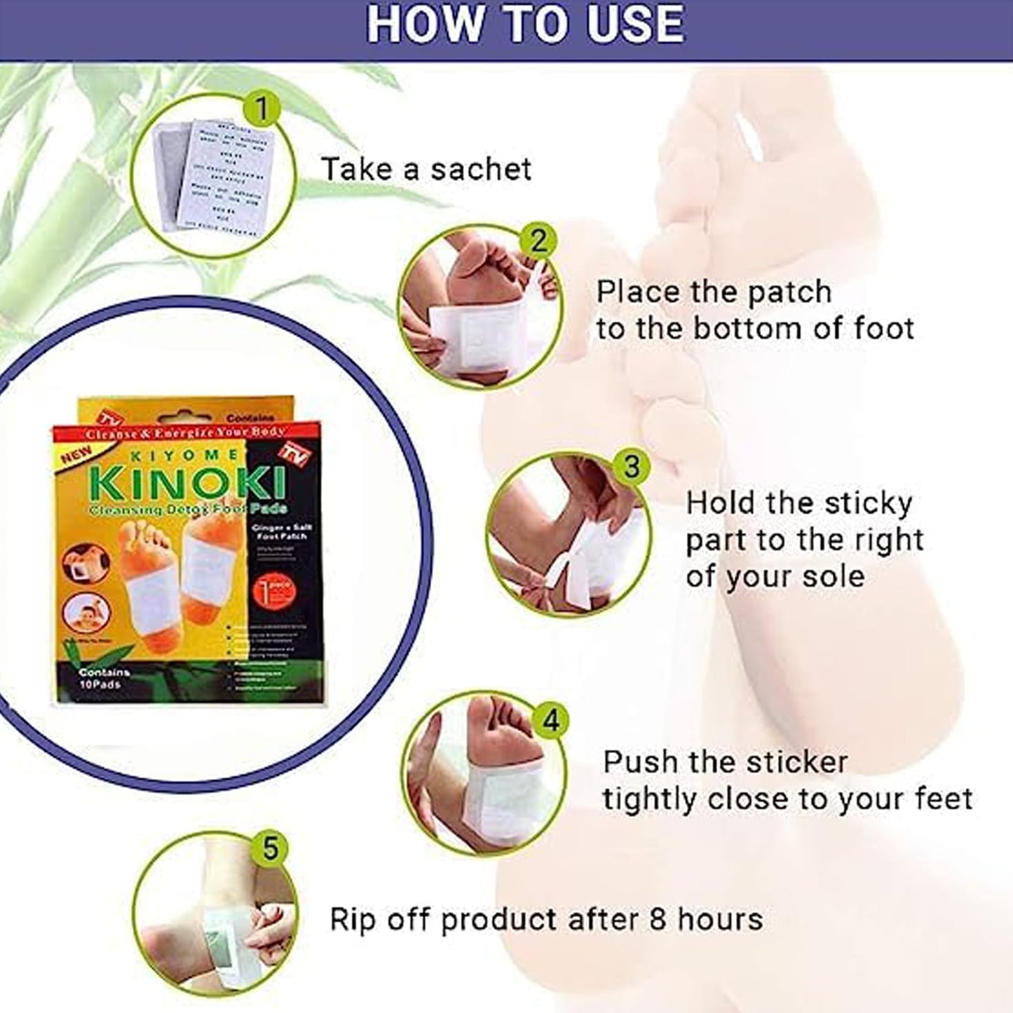 Kinoki Cleansing Detox Foot Pads Ginger Salt Foot Patch -10pcs (Free Size White)