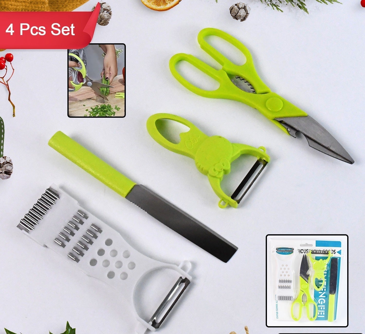 4-piece Kitchen Cutting Set Scissors Peeler Grater  Slicer And Knife