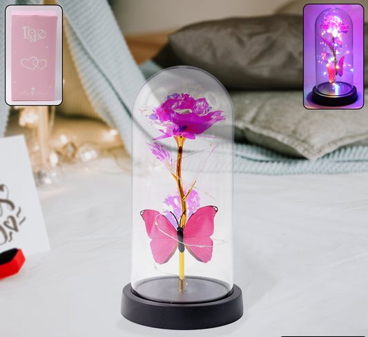 Led Decorative Rose With Butterfly In Transparent Plastic Dome (1 Pc  Battery Not Included)