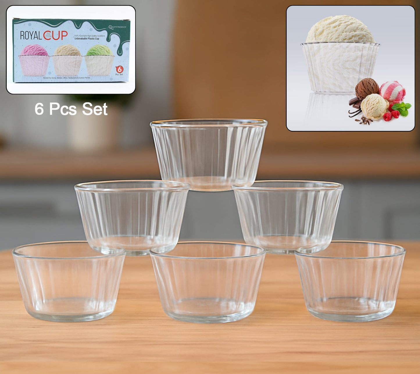 Premium Transparent Plastic Dessert Bowl Set  6 Pieces