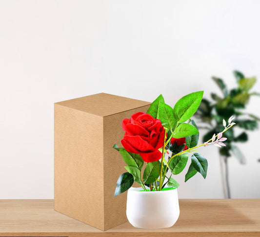 Artificial Rose Flower Plant With Pot For Home Office Or Gift