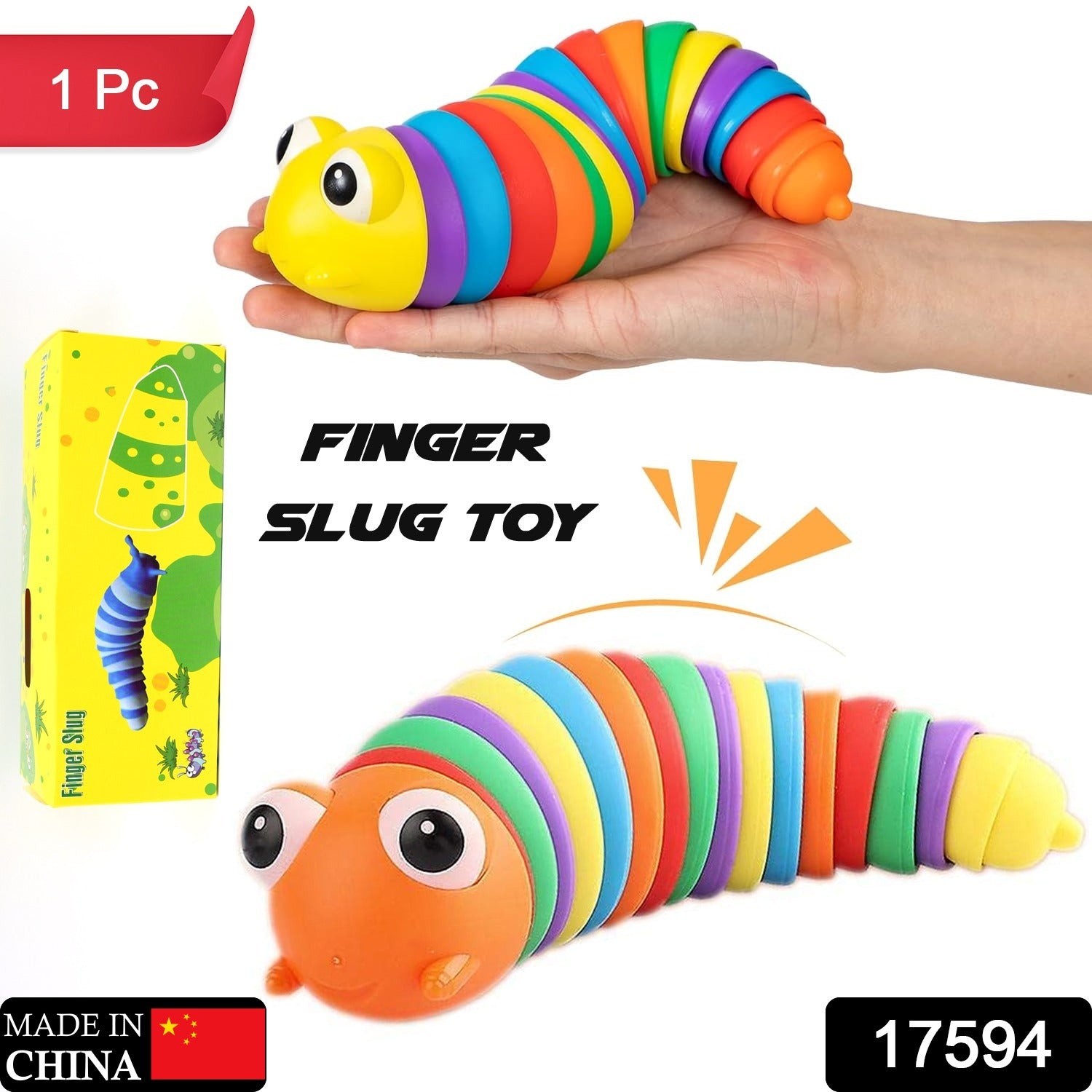 3D Rainbow Color Plastic Slug Fidget Toy (1 Pc)