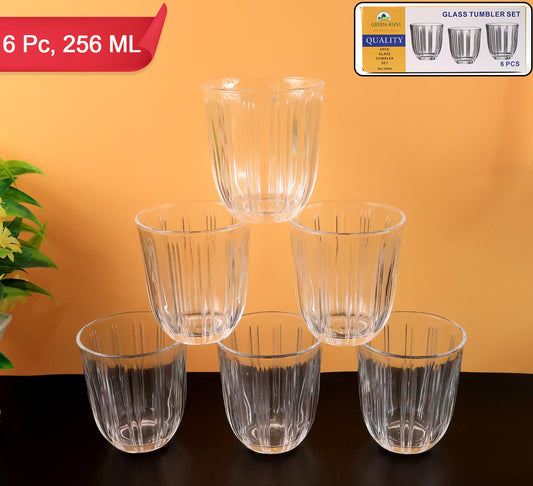 Premium Transparent Glass Tumbler Set (256ml  6 Pc)