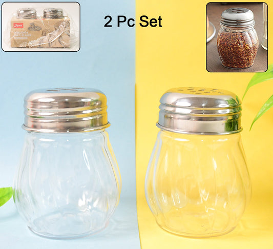 Apex Oregano  Chilli Flakes Dispenser Set  2 Pcs Glass Spice Shaker With Stainless Steel Lid