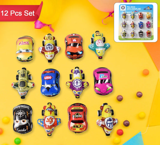 Mini Pull Back Car  Aeroplane Pvc Plastic Pull Back Car Cartoon Toys (12 Pcs Set)