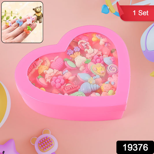 Adorable Playful Decorative Rings For Children In Heart Shaped Storage Box (35 Pcs Aprpox)
