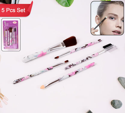 Floral Makeup Brush Set For Eyes Lips And Face (5 Pc)