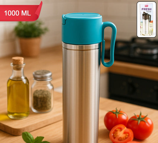 Stainless Steel Fresh Oil Pourer Bottle With Flip Lid And Handle Approx 1000ml (1 Pc)