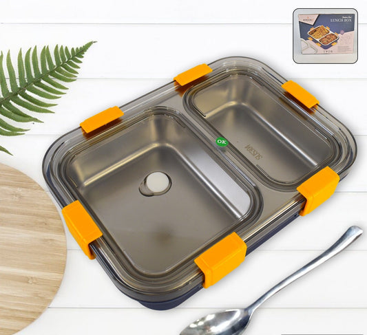 Stainless Steel Lunch Box 2 Section Lunch Box With Spoon