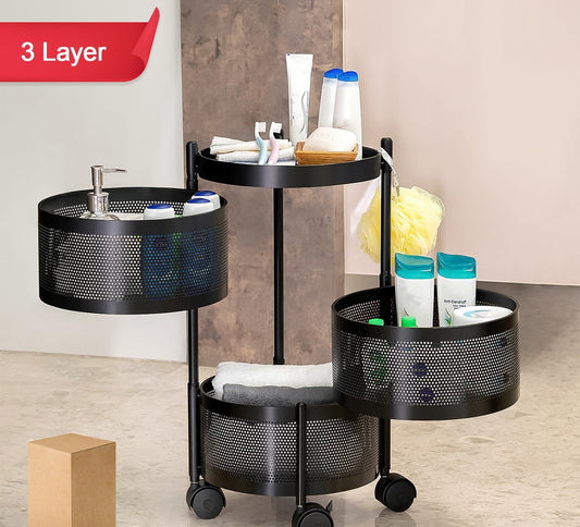 Metal Round High Quality Kitchen Trolley With Wheels (3 Layer  1 Pc)