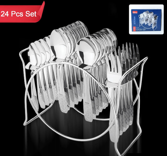Stainless Steel Cutlery Set With Elegant Storage Stand (24 Pc)