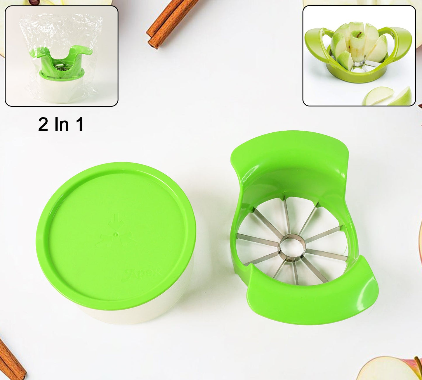 Apex Apple Cutter With Container  Unbreakable Abs Body  Stainless Steel Blades