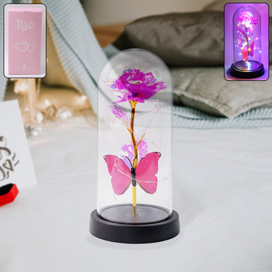 Led Decorative Rose With Butterfly In Transparent Plastic Dome (1 Pc  Battery Not Included)
