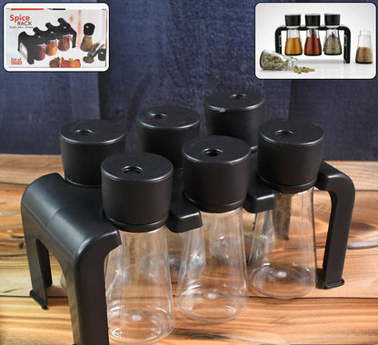 6-piece Plastic Spice Jar Set With Stand
